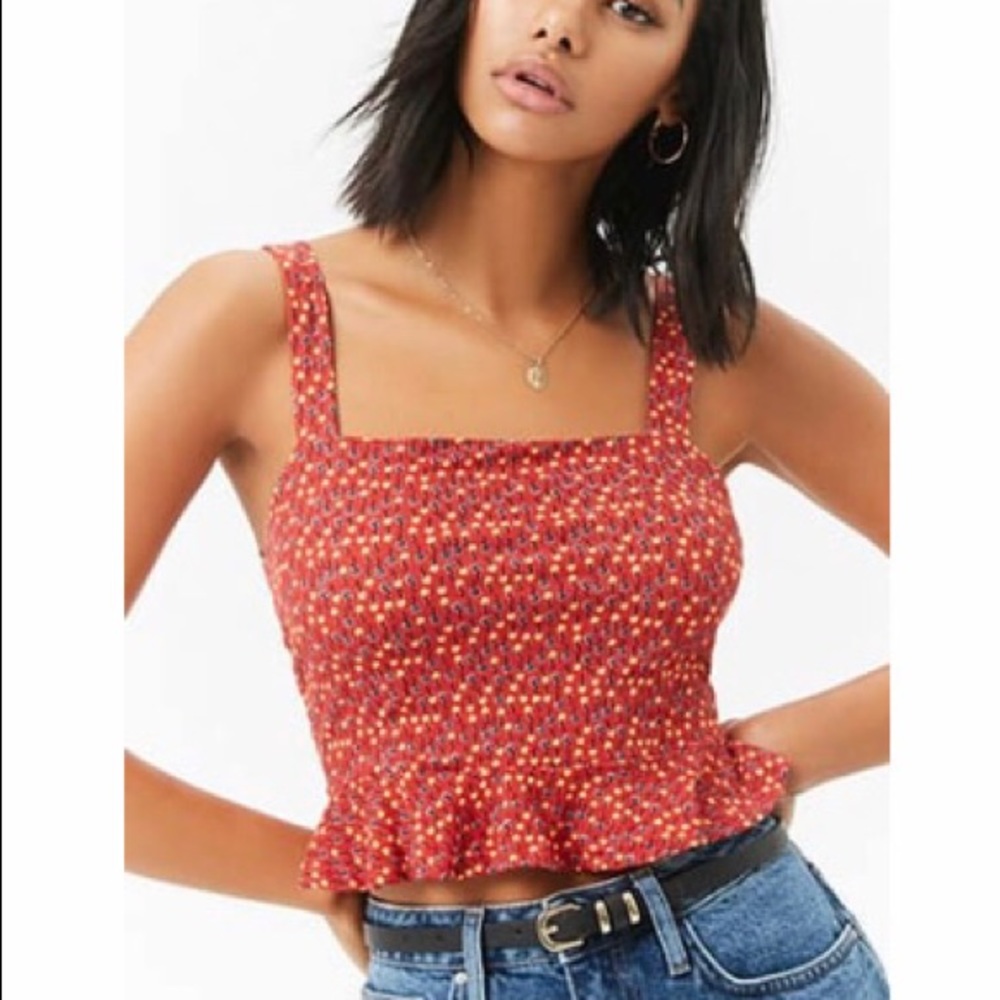 Floral Ruffled Hem Crop Top